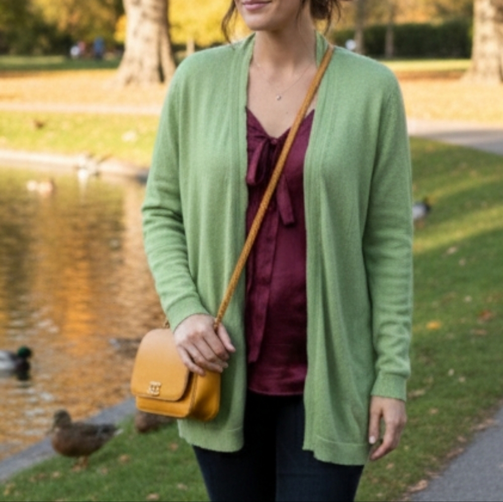 Talbots XL Leaf Celadon Green Sweater Cardigan